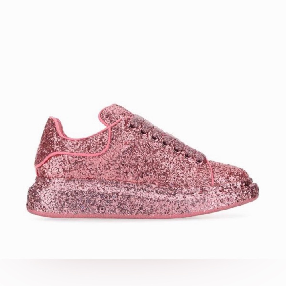 NEW w/d Alexander McQueen Oversized Sneaker in Pink Glitter For Women's Size 5